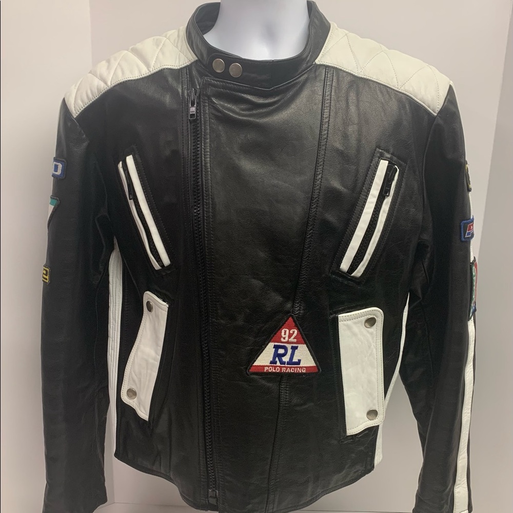 Rare Vintage Original Polo Ralph Lauren 1992 Racing Leather Jacket Size Large